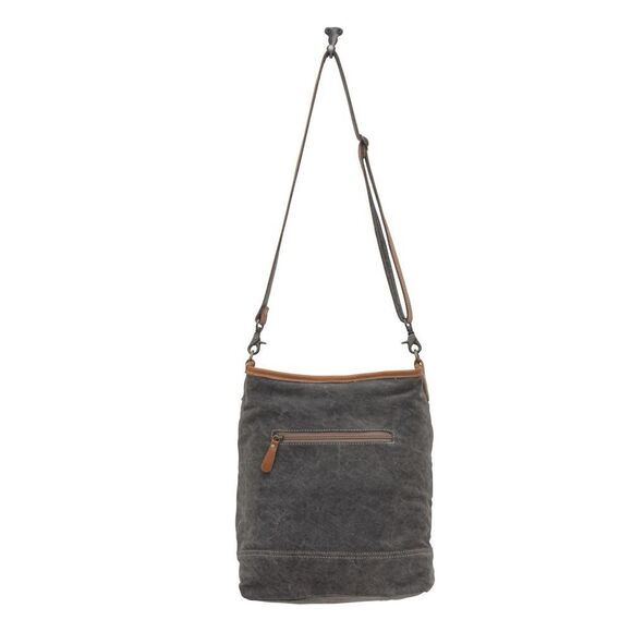 Myra Bag Handmade Isabela Fiori Shoulder Bag Upcycled Canvas & Cowhide Leather - Picture 6 of 9